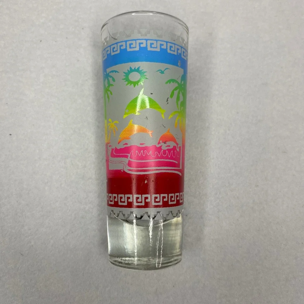 Costa Maya Shot Glass Souvenir Tropical Dolphin Palm Tree‎ Colorful Glass, New